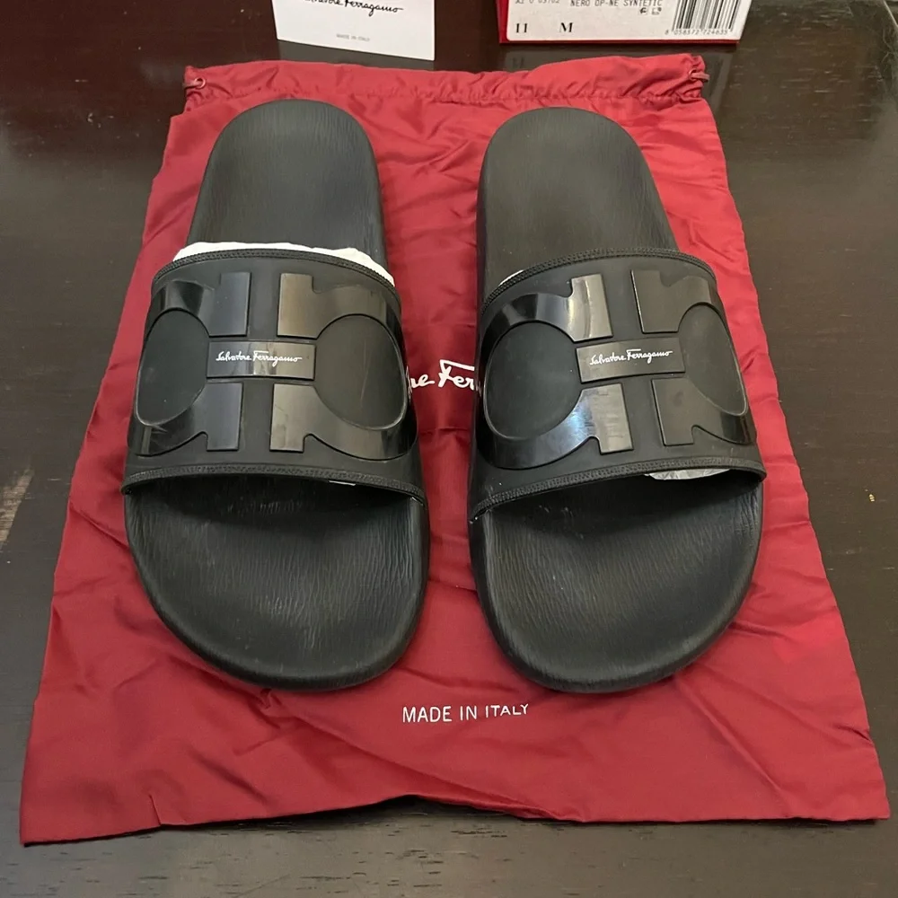 Salvatore Ferragamo Black Slide Sandals Men’s Groove 2